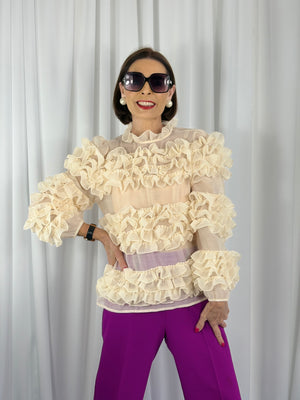 Alexa ruffle top in cream - Bond Street Store