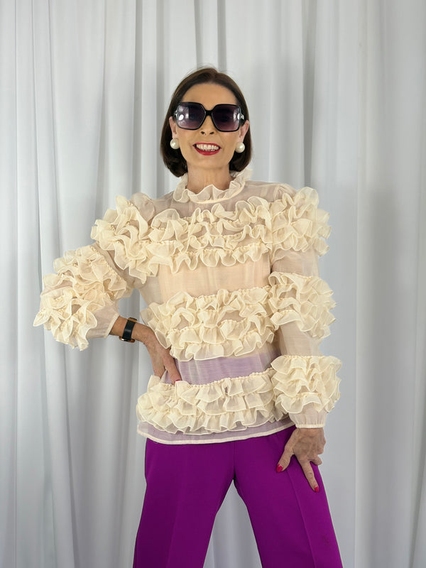 Alexa ruffle top in cream - Bond Street Store