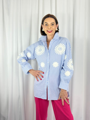 Tabitha fine pin stripe shirt in baby blue - Bond Street Store