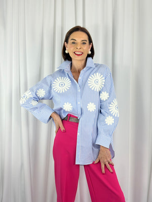 Tabitha fine pin stripe shirt in baby blue - Bond Street Store