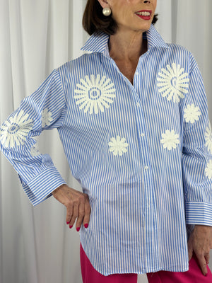 Tabitha fine pin stripe shirt in baby blue - Bond Street Store