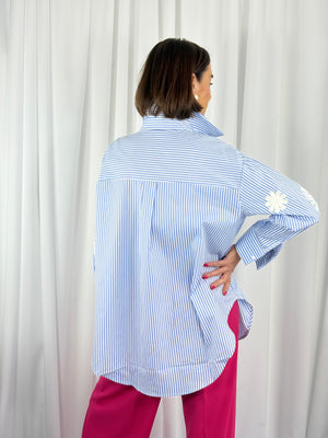 Tabitha fine pin stripe shirt in baby blue - Bond Street Store