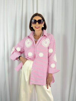 Tabitha fine pin stripe shirt in baby pink - Bond Street Store