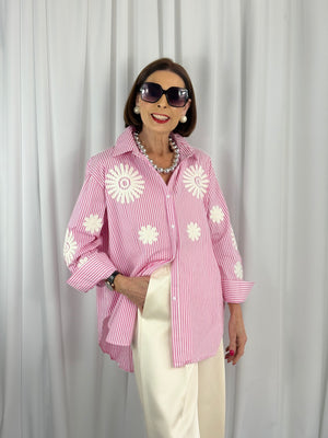 Tabitha fine pin stripe shirt in baby pink - Bond Street Store