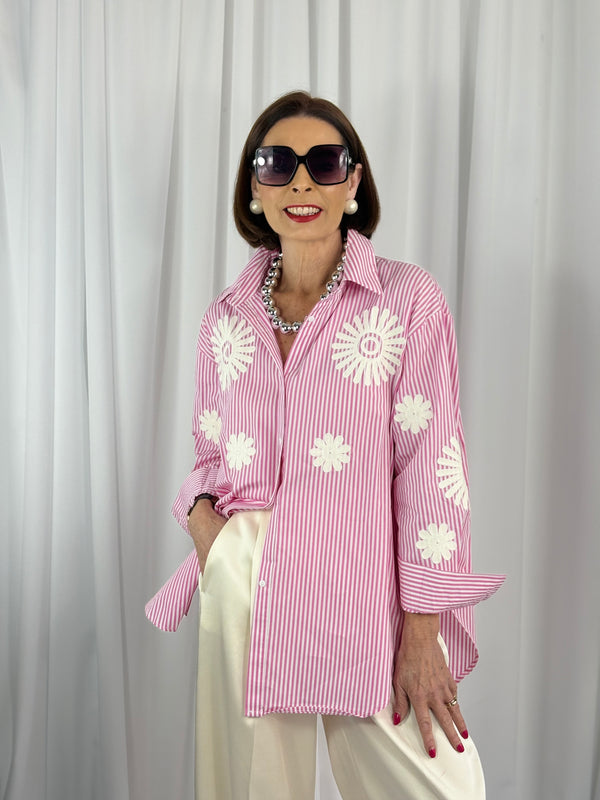 Tabitha fine pin stripe shirt in baby pink - Bond Street Store