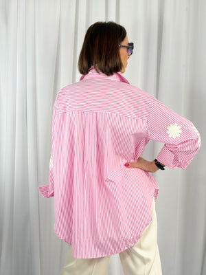Tabitha fine pin stripe shirt in baby pink - Bond Street Store