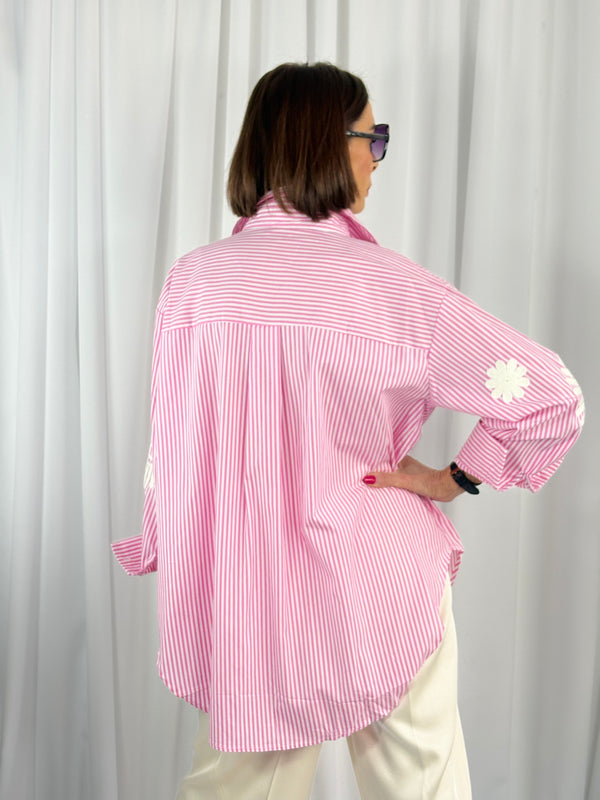Tabitha fine pin stripe shirt in baby pink - Bond Street Store
