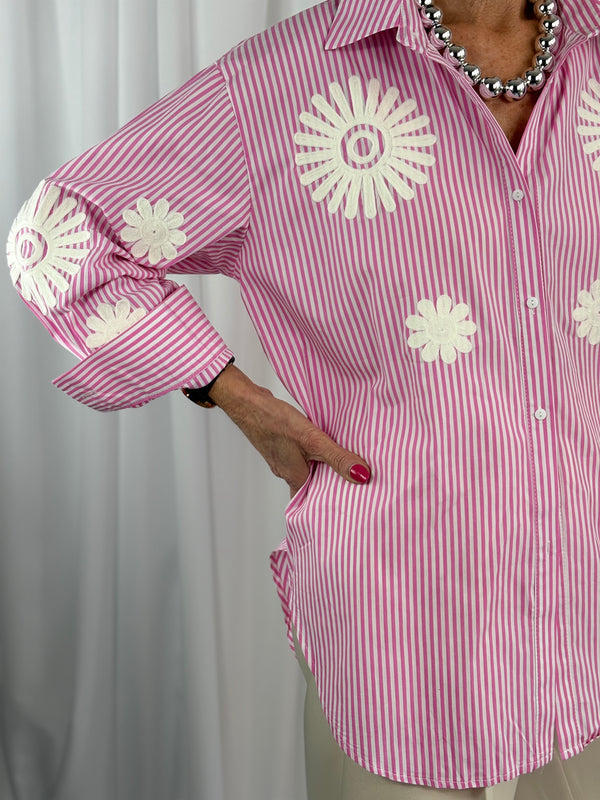 Tabitha fine pin stripe shirt in baby pink - Bond Street Store