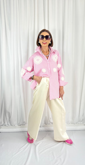 Tabitha fine pin stripe shirt in baby pink - Bond Street Store