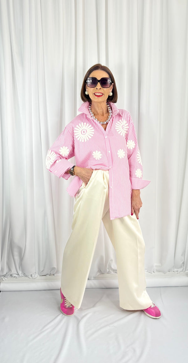 Tabitha fine pin stripe shirt in baby pink - Bond Street Store