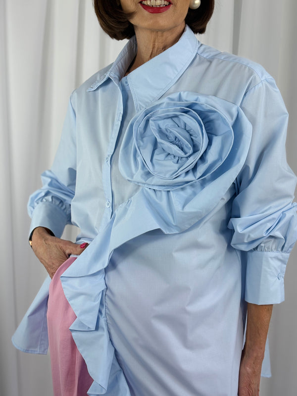Anais Quirky Collar Shirt in Baby Blue - Bond Street Store