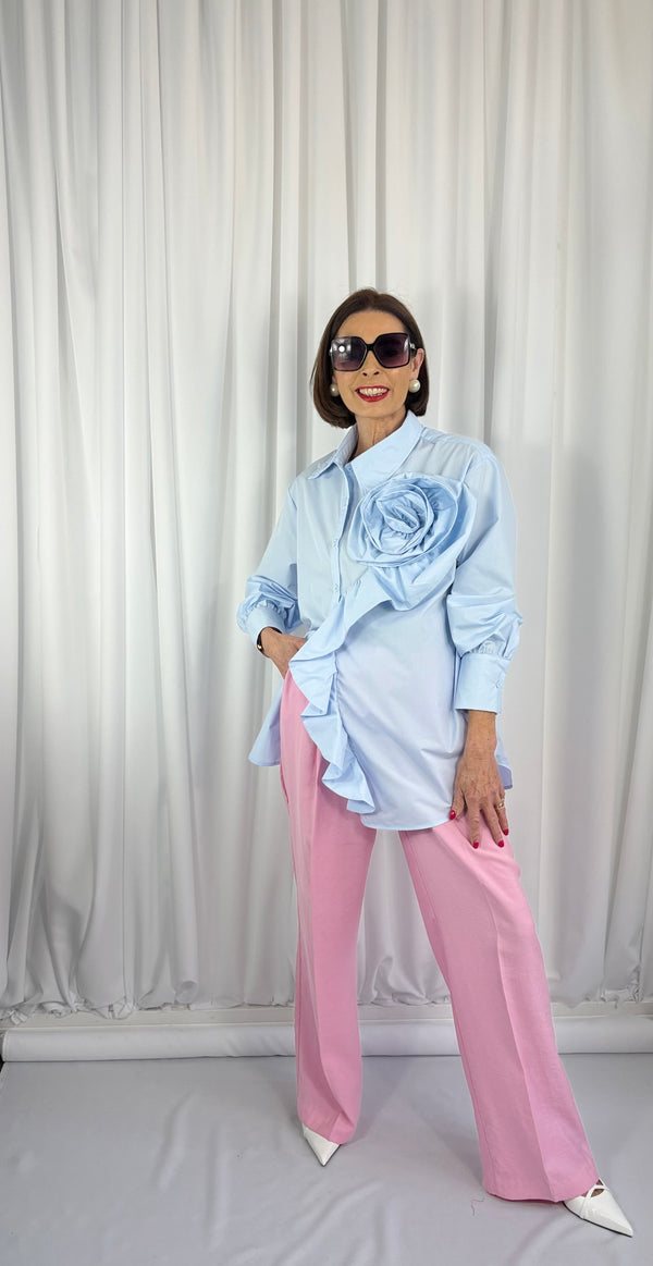 Anais Quirky Collar Shirt in Baby Blue - Bond Street Store