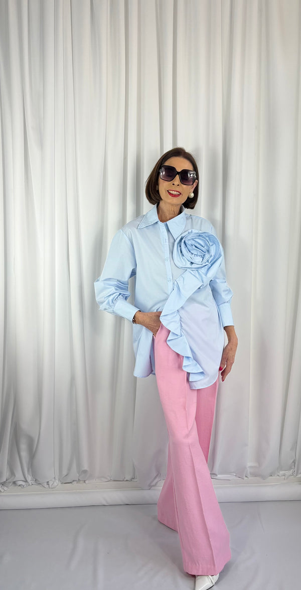 Anais Quirky Collar Shirt in Baby Blue - Bond Street Store