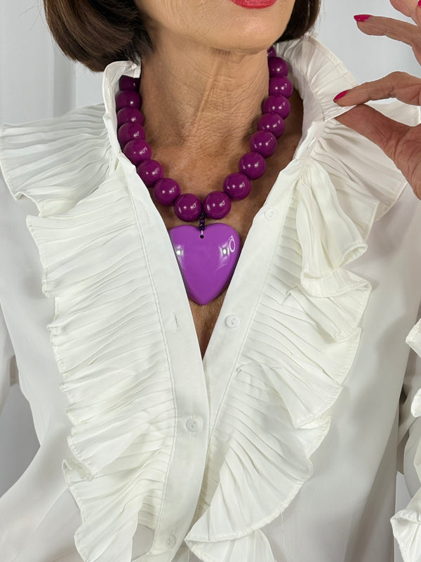 Beaded Heart Necklace in magenta