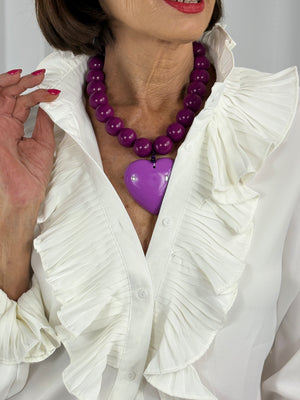 Beaded Heart Necklace in magenta