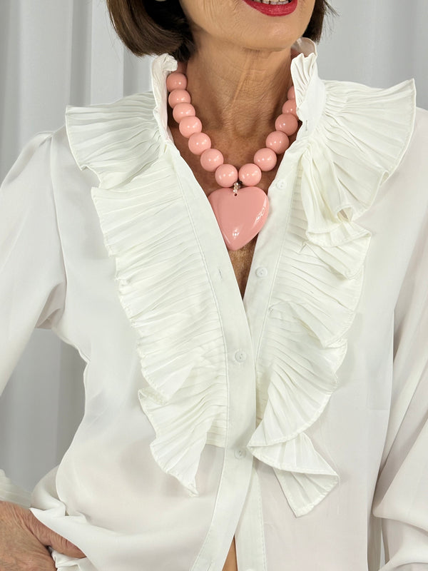 Beaded Heart Necklace in blush pink