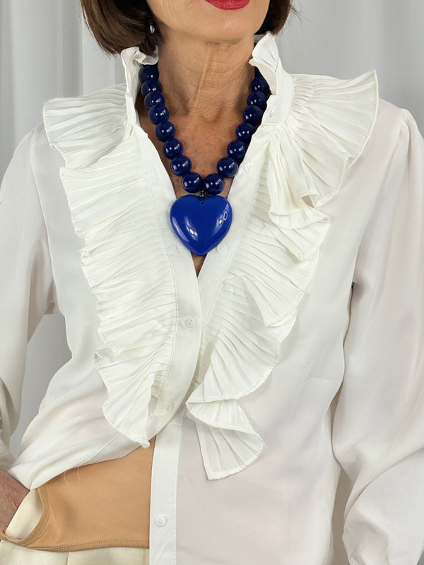 Beaded Heart Necklace in royal blue