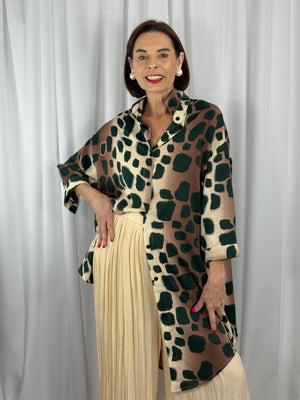 Roslin Top in sage and beige in leopard print