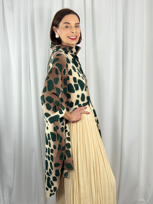 Roslin Top in sage and beige in leopard print