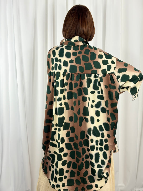 Roslin Top in sage and beige in leopard print