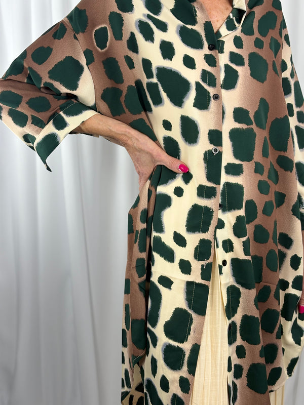 Roslin Top in sage and beige in leopard print