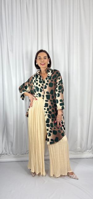 Roslin Top in sage and beige in leopard print