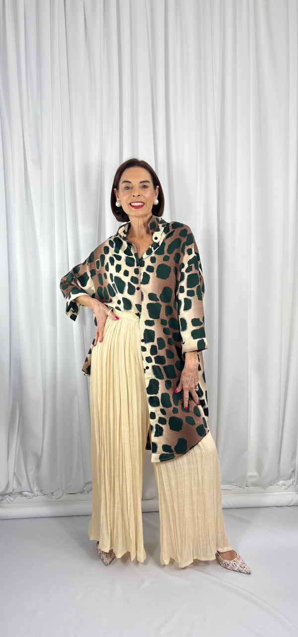 Roslin Top in sage and beige in leopard print