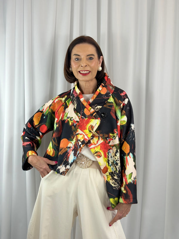 New york pulse asymetric jacket in beige and multi