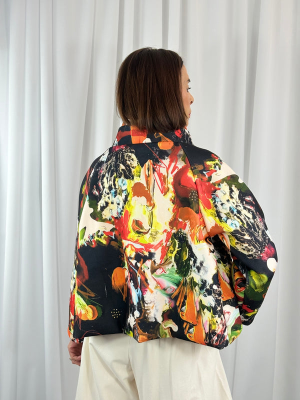 New york pulse asymetric jacket in beige and multi