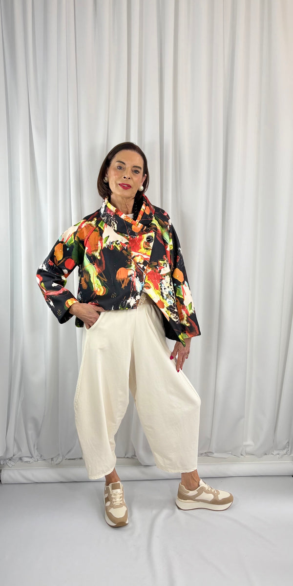 New york pulse asymetric jacket in beige and multi