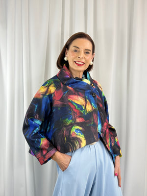 New york pulse asymetric jacket in royal blue and multi