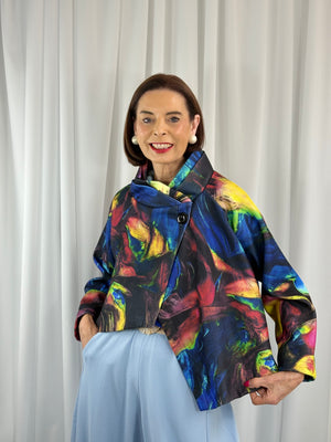 New york pulse asymetric jacket in royal blue and multi