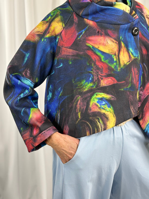 New york pulse asymetric jacket in royal blue and multi