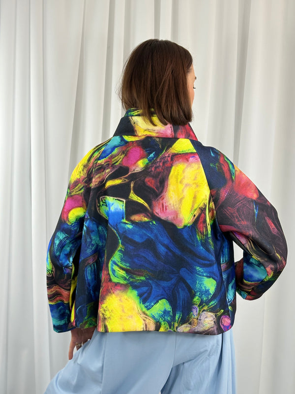 New york pulse asymetric jacket in royal blue and multi