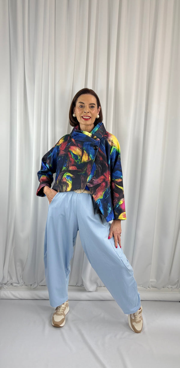 New york pulse asymetric jacket in royal blue and multi