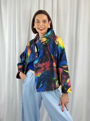 New york pulse asymetric jacket in royal blue and multi