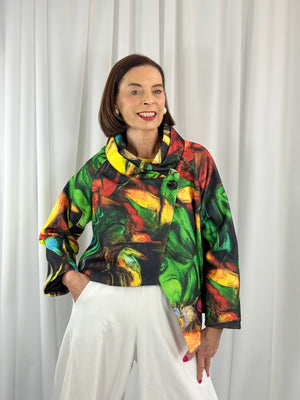 New york pulse asymetric jacket in emerald green and multi