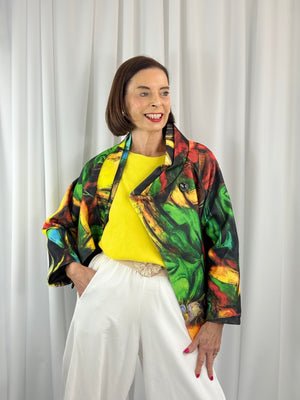 New york pulse asymetric jacket in emerald green and multi