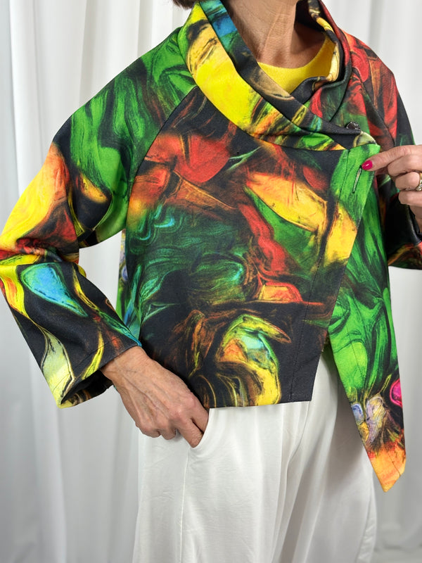 New york pulse asymetric jacket in emerald green and multi