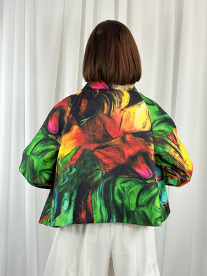 New york pulse asymetric jacket in emerald green and multi