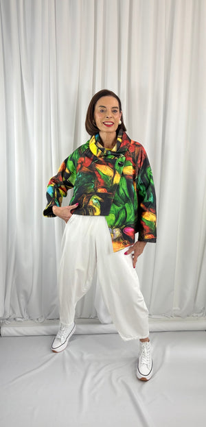 New york pulse asymetric jacket in emerald green and multi