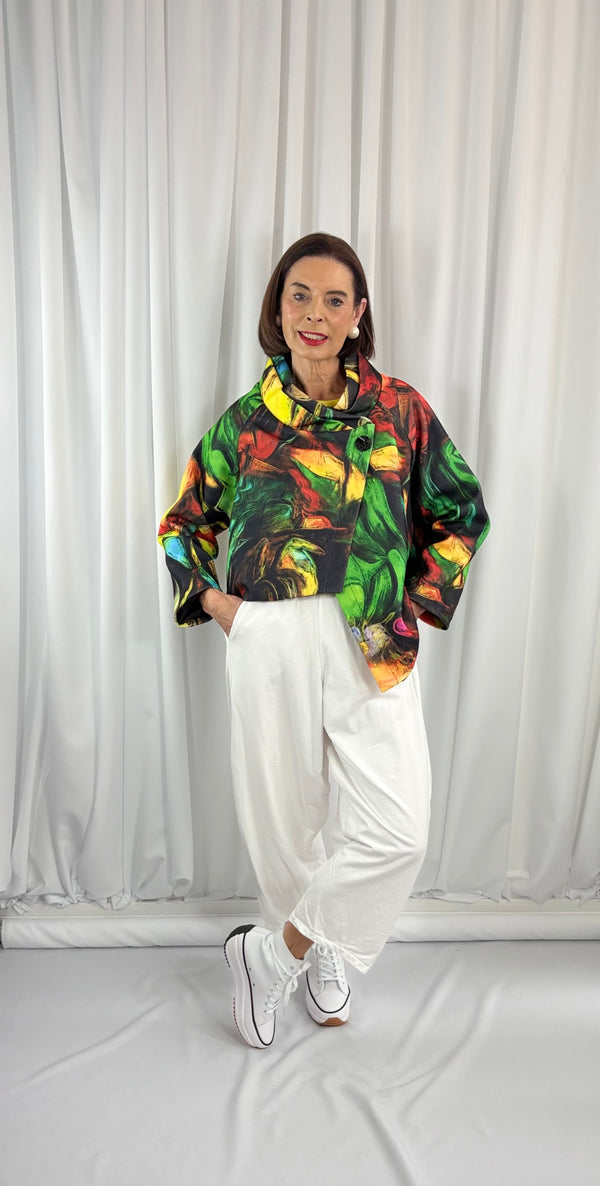 New york pulse asymetric jacket in emerald green and multi