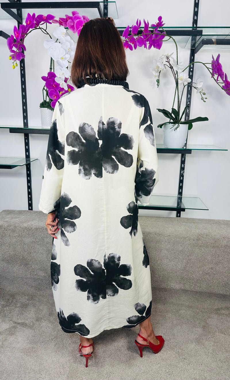 Fontana Dress in Cream with Black Flower