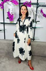 Fontana Dress in Cream with Black Flower
