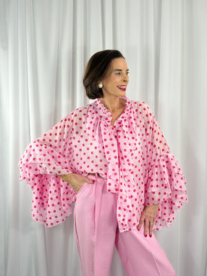 Emanuel Top in pink with red polka dots - Bond Street Store