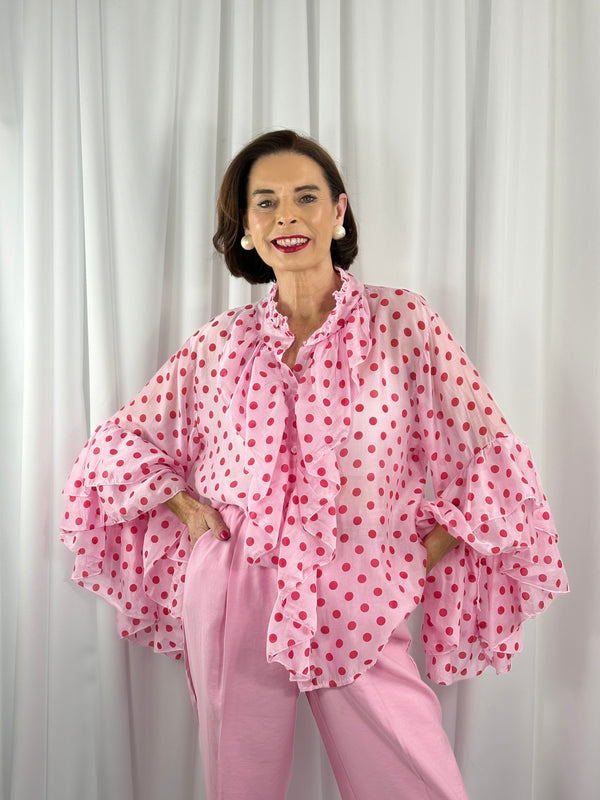 Emanuel Top in pink with red polka dots - Bond Street Store