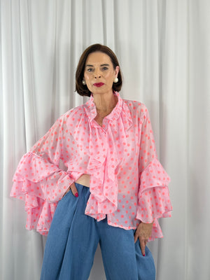 Emanuel Top in pink with orange polka dots - Bond Street Store