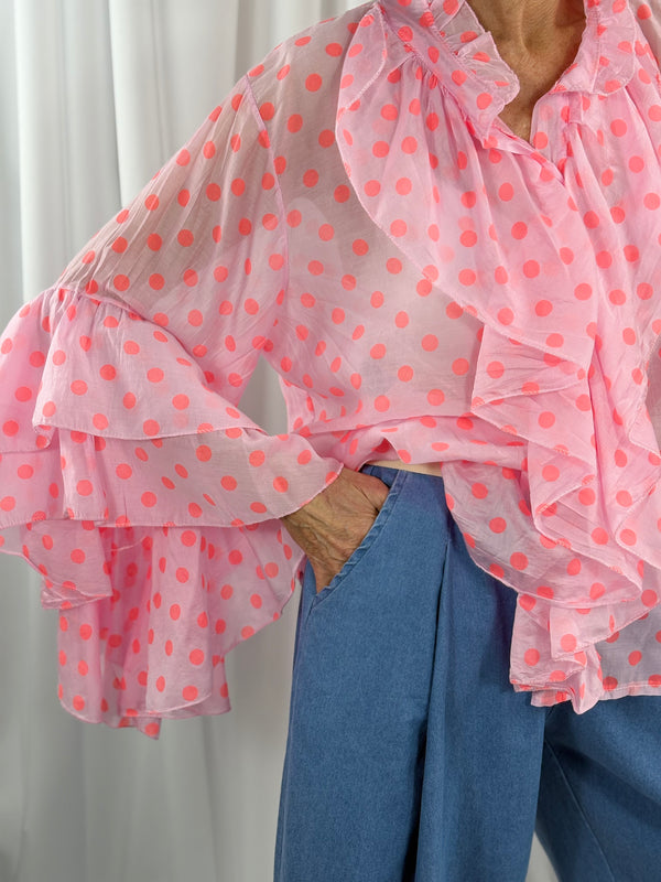 Emanuel Top in pink with orange polka dots - Bond Street Store