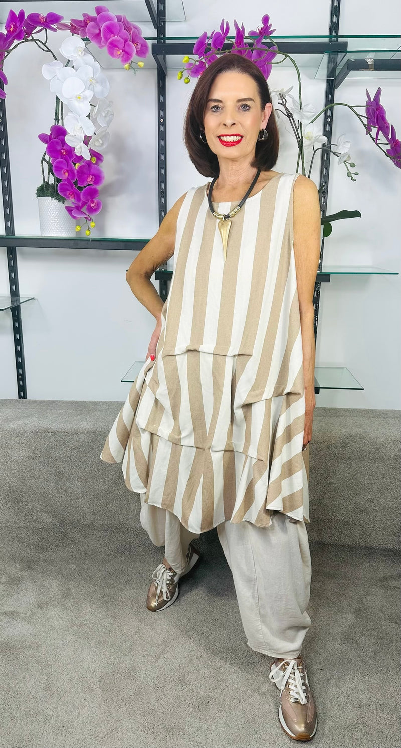 Harmony Waterfall Tunic Top in Beige