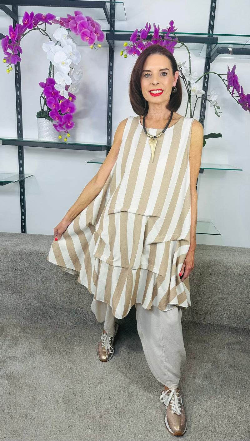 Harmony Waterfall Tunic Top in Beige